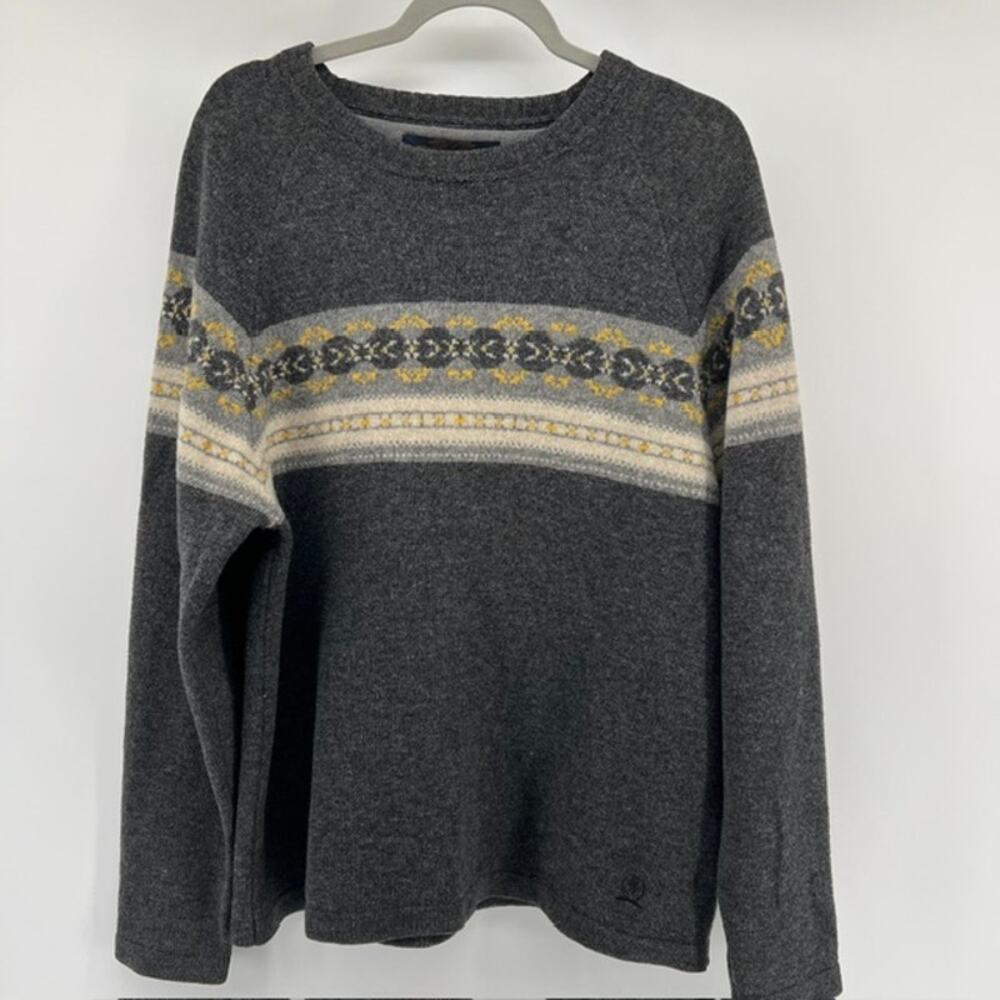 VTG Tommy Hilfiger 100% Lambswool Fair Isle Sweater Mens L Dark Gray Casual 90s